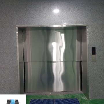 Thang Máy Tải Hàng Cửa Inox Tự Động Mở Lên